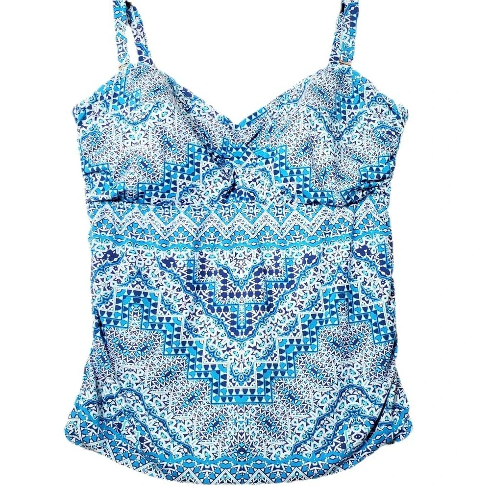 Curve by Sunsets‎ Tangier Iconic Twist Underwire Tankini Swim Top Blue White 20W